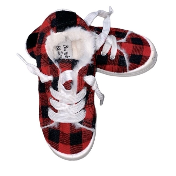 Bumble & Birdie red black Buffalo plaid toddler shoes size 11 - Picture 1 of 7